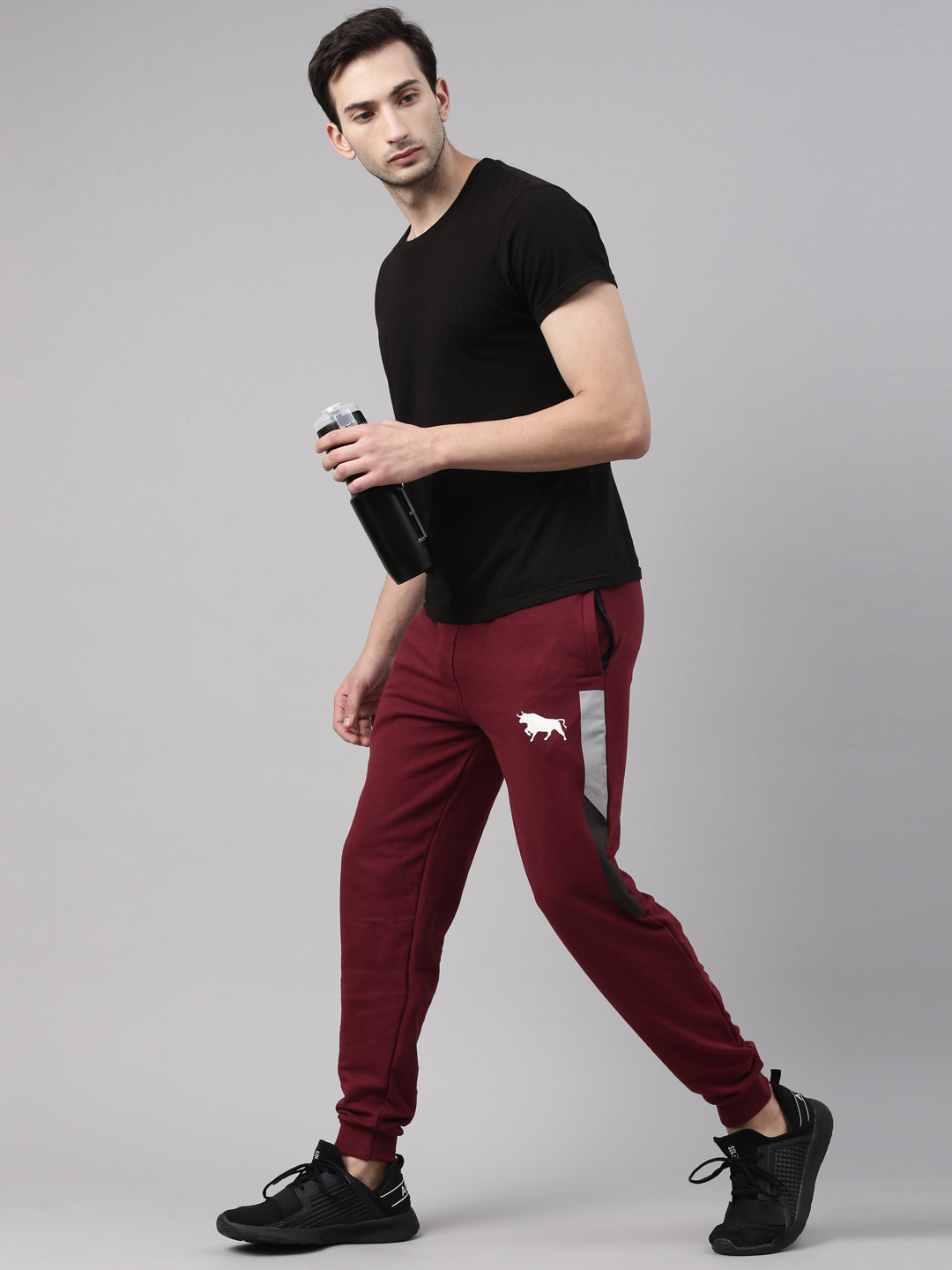 Maroon Solid Side Block Joggers Men's Joggers Bushirt