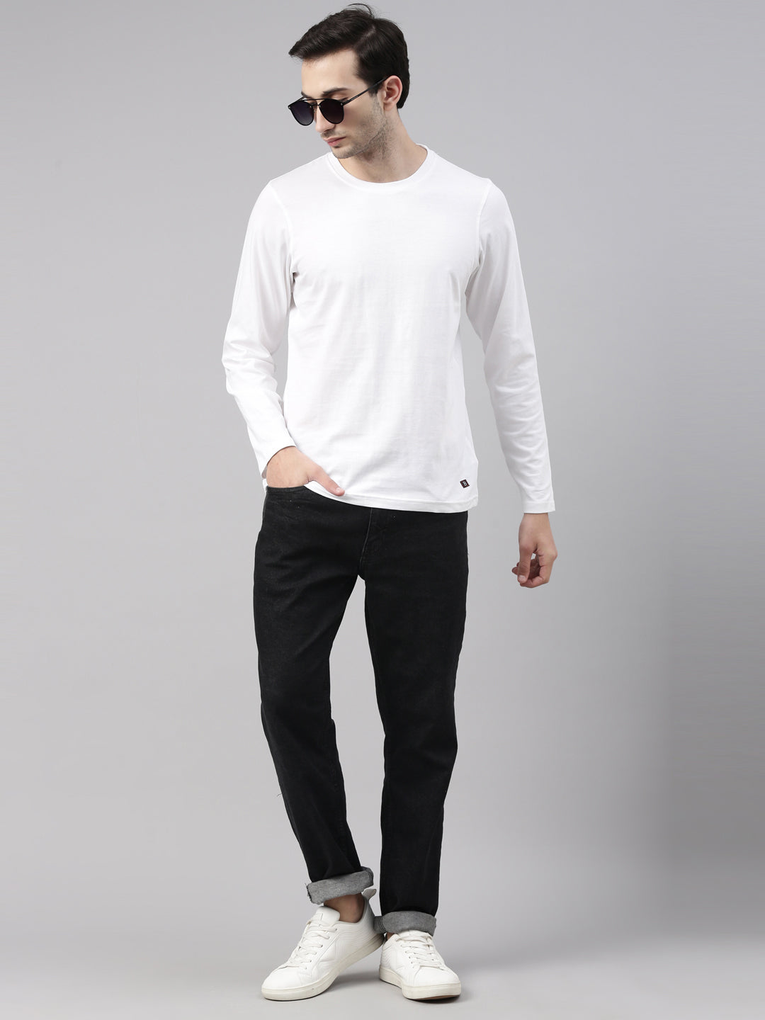 White Solid Full Sleeves T-Shirt Full Sleeves Bushirt