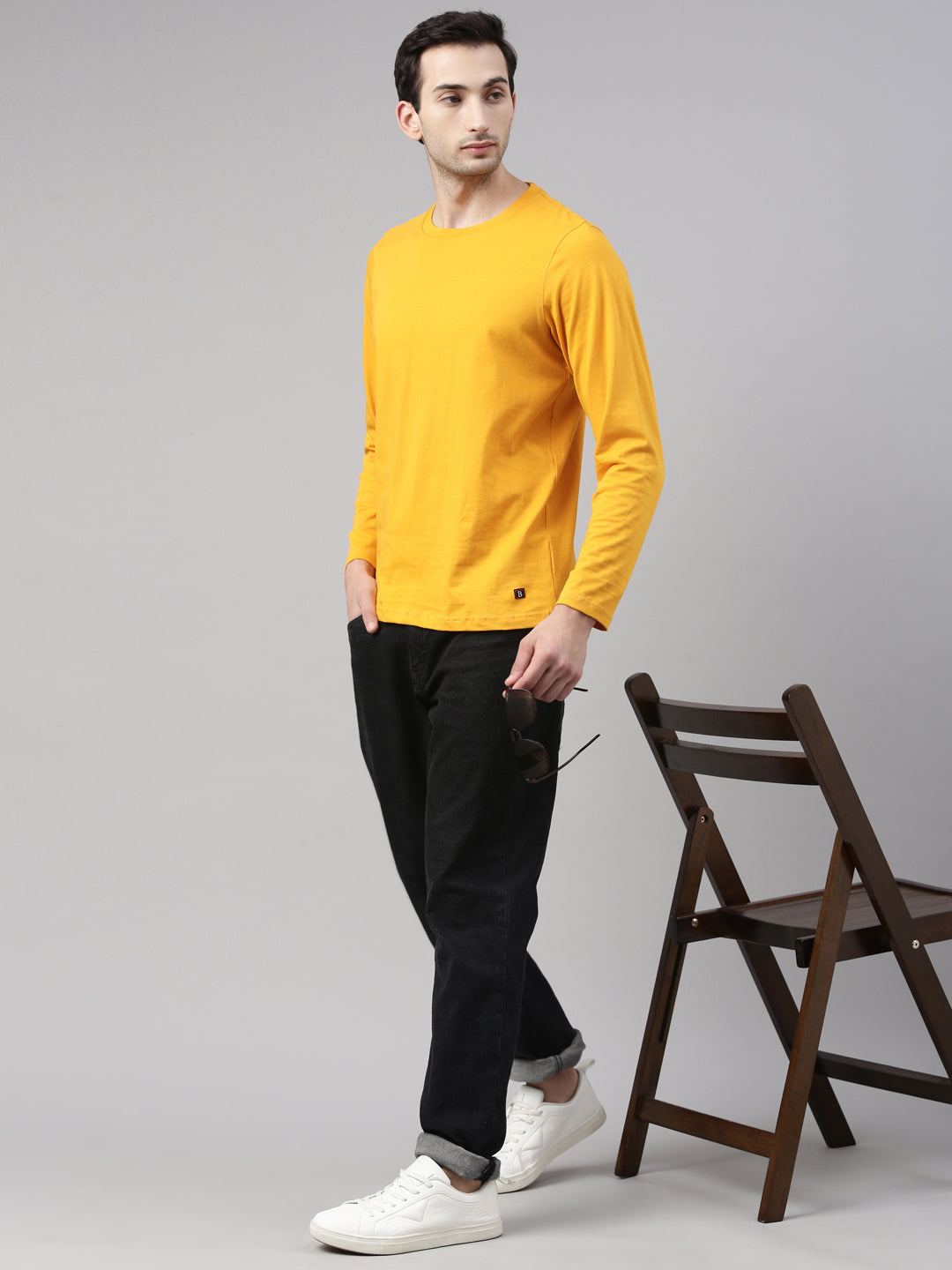 Mustard Solid Full Sleeves T Shirt Full Sleeves Bushirt