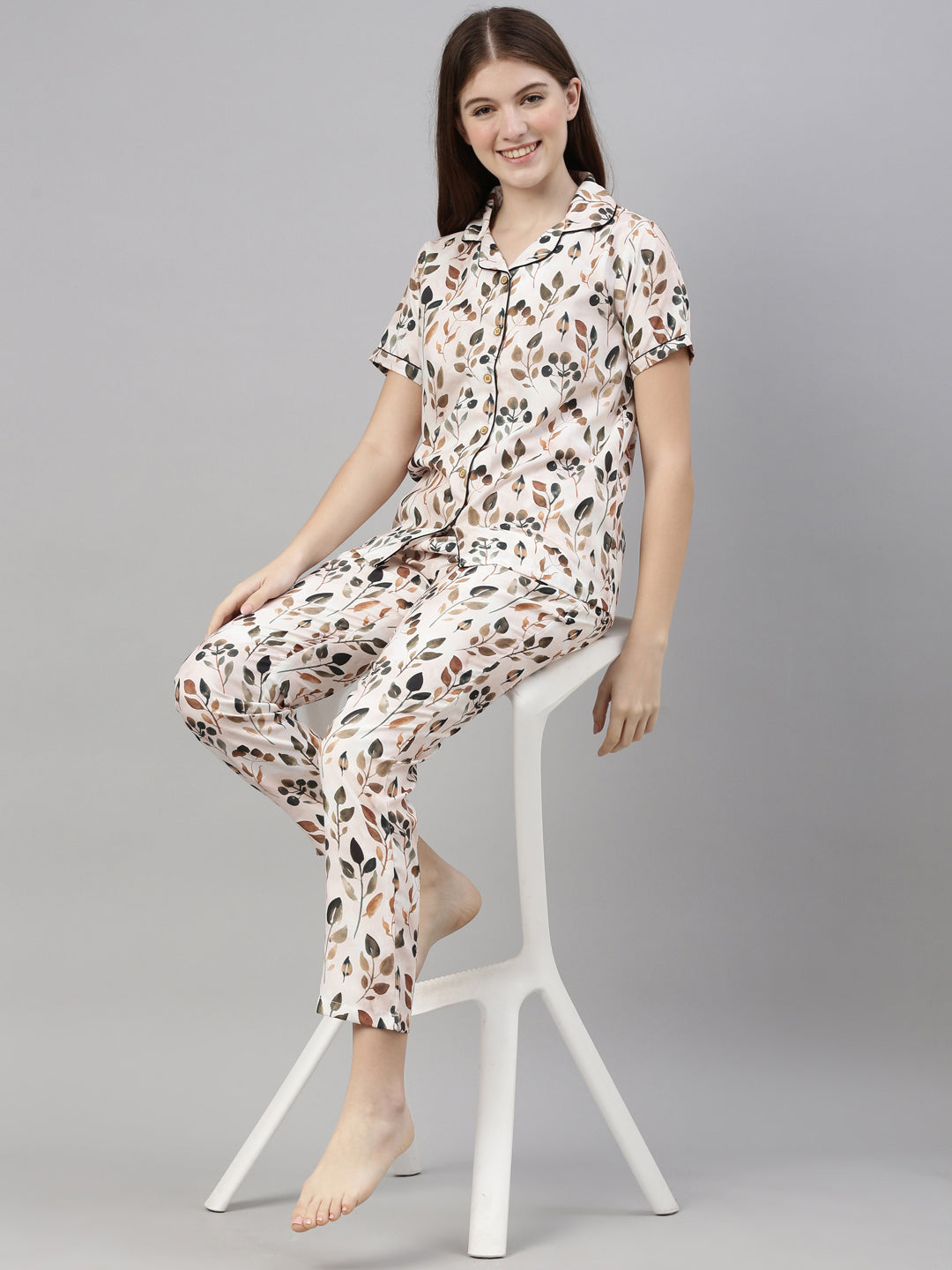All Over Printed Ivory Women's Night Suits Women's Night Suit Bushirt