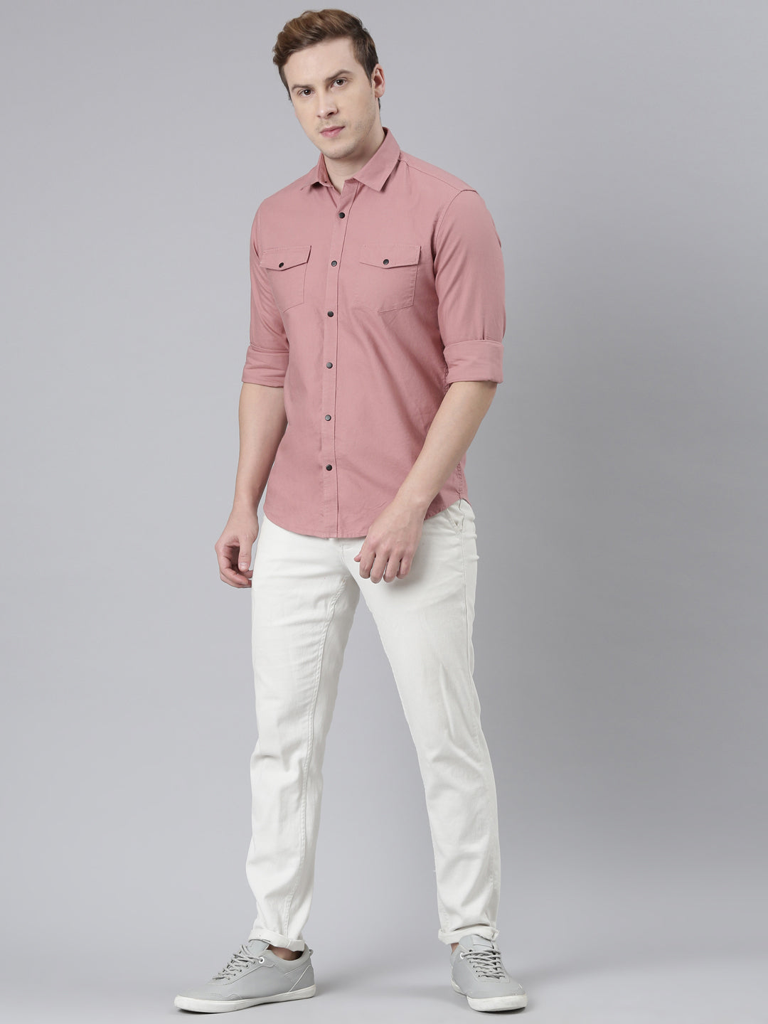 Salmon Pink Cargo Shirt Solid Shirt Bushirt