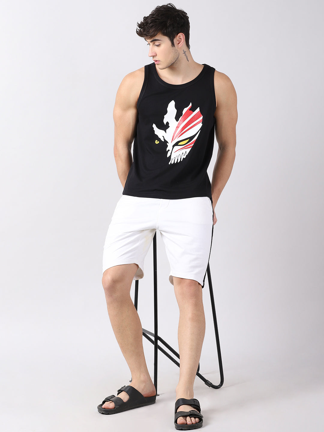 Black Anime Sleeveless T-Shirt Vest Bushirt