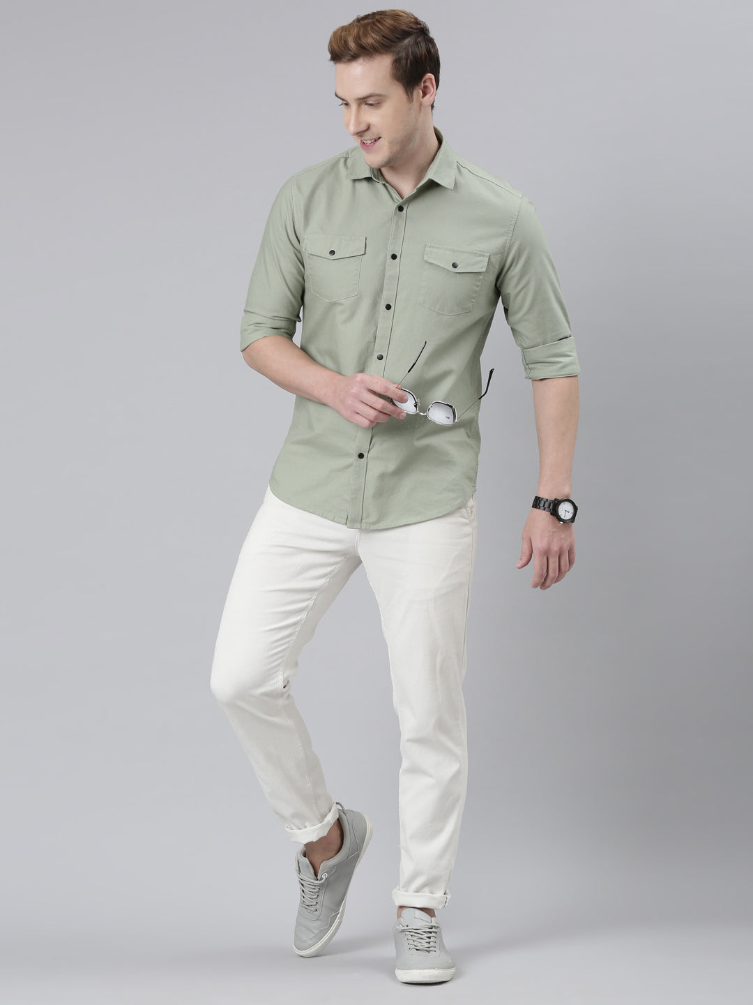 Sage Green Cargo Shirt Solid Shirt Bushirt