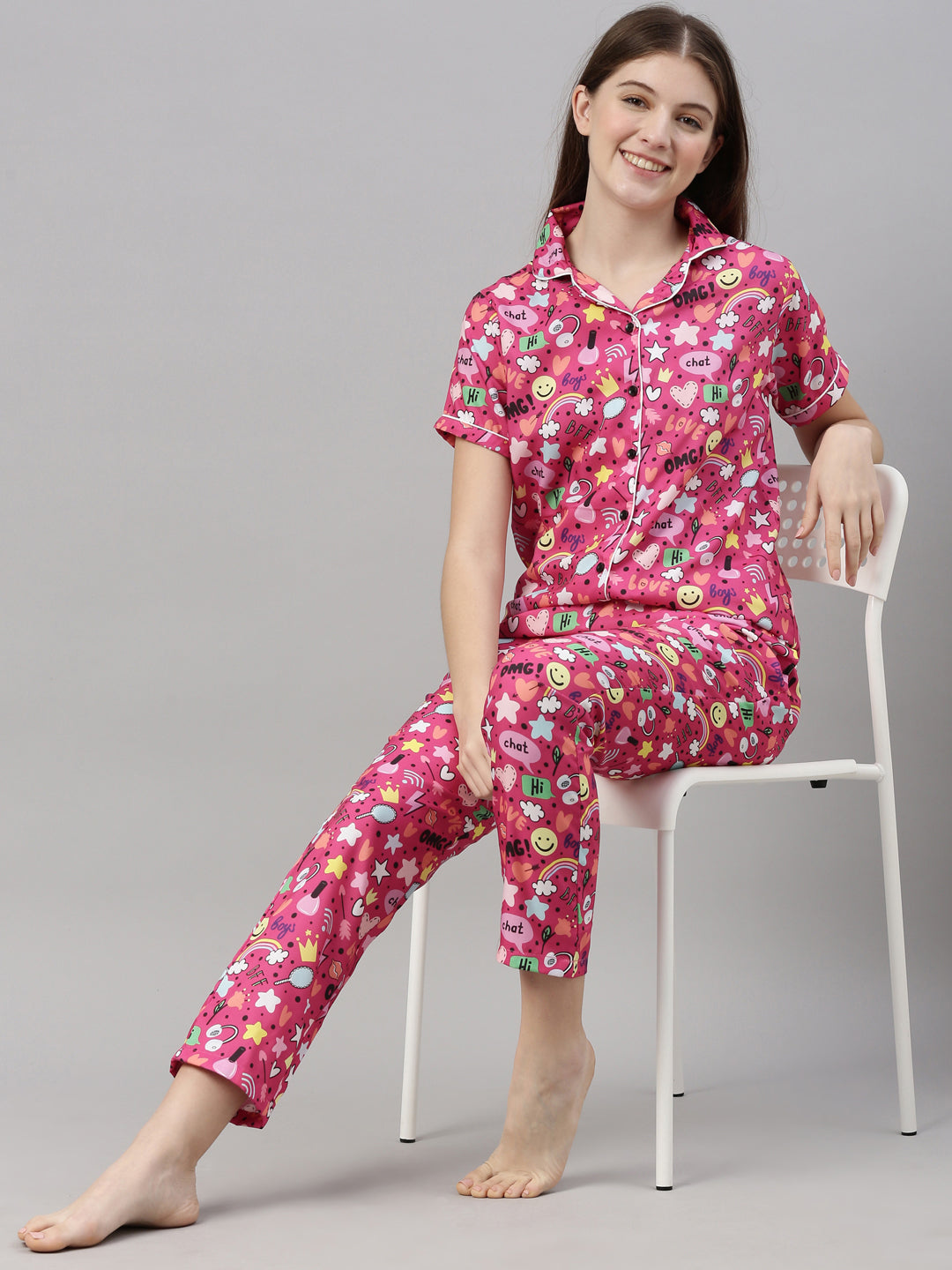 Love Chat Dark Pink Women's Night Suit Women's Night Suit Bushirt