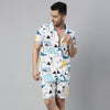 Cartoon Dino Blue White Co-Ords Regular Size Co-Ords Bushirt