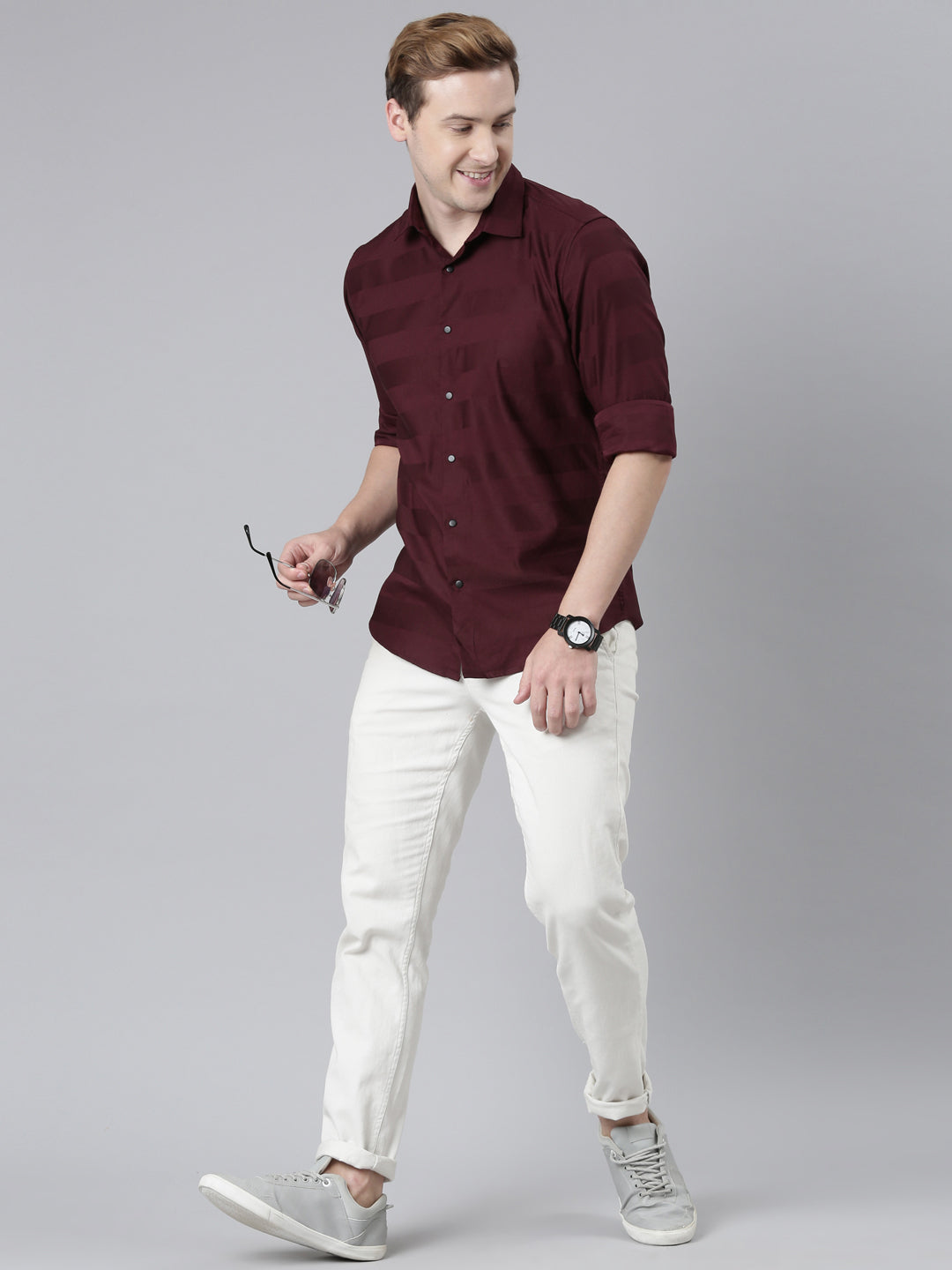 Maroon Solid Shirt Solid Shirt Bushirt