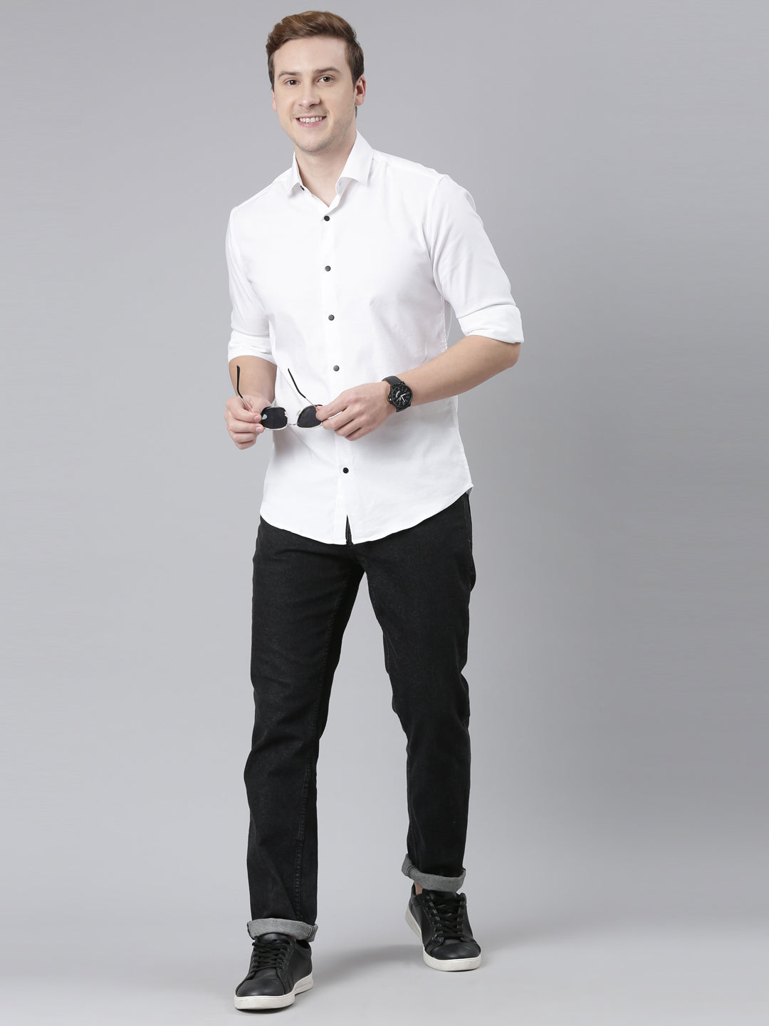 White Solid Shirt Solid Shirt Bushirt