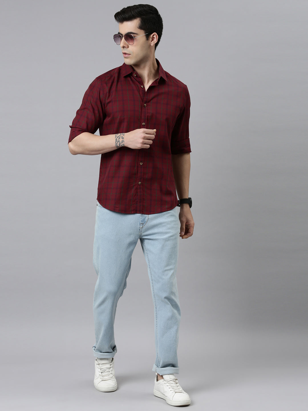 Heritage Maroon Checks Shirt Checks Shirt Bushirt