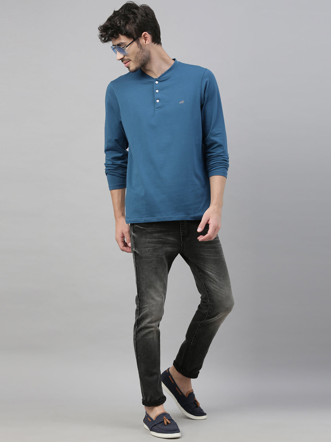 Teal Green Full Sleeves Henley T Shirt Full Sleeves Bushirt