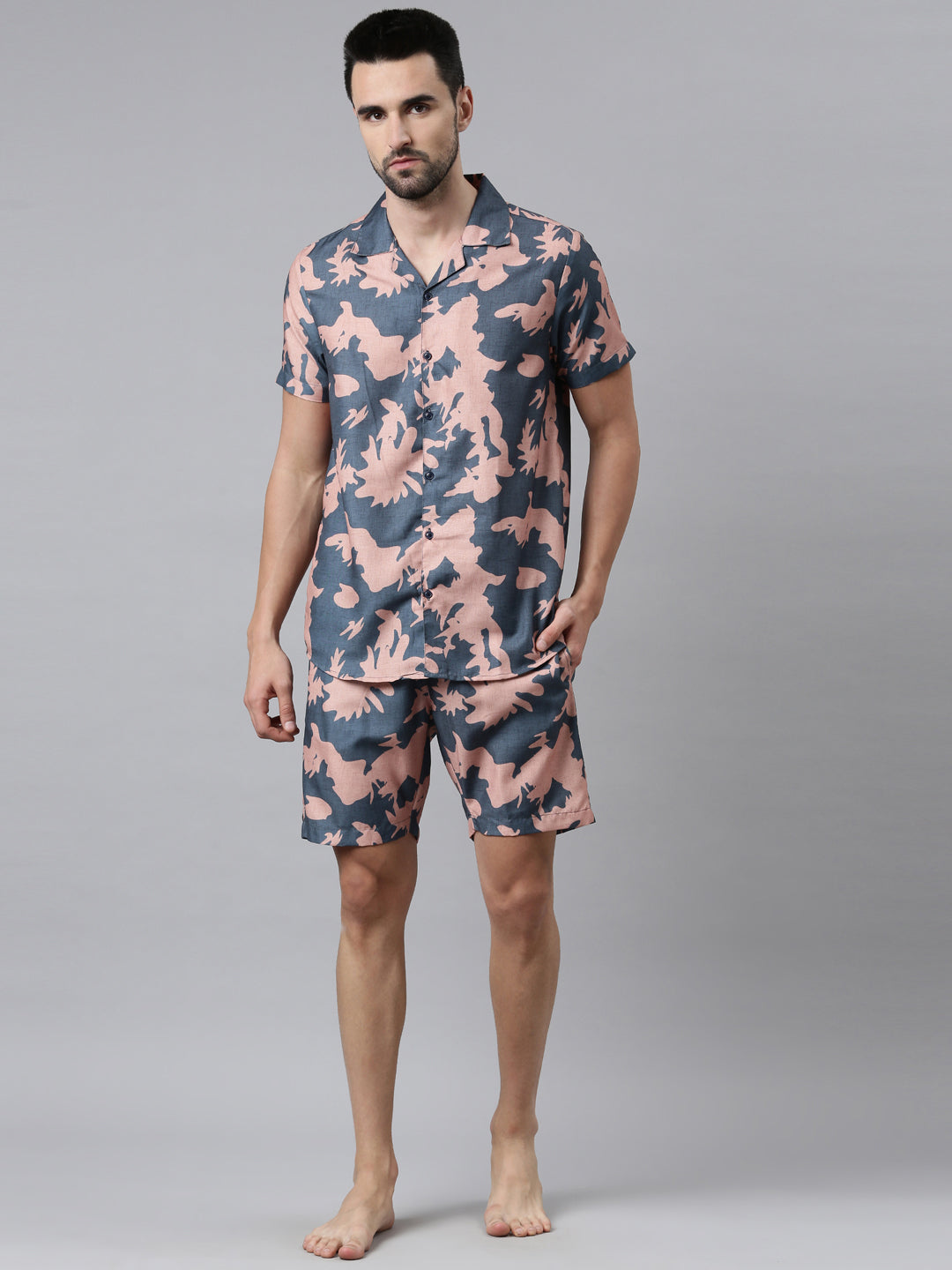 Slate Blue Printed Co-Ords Co-Ords Bushirt