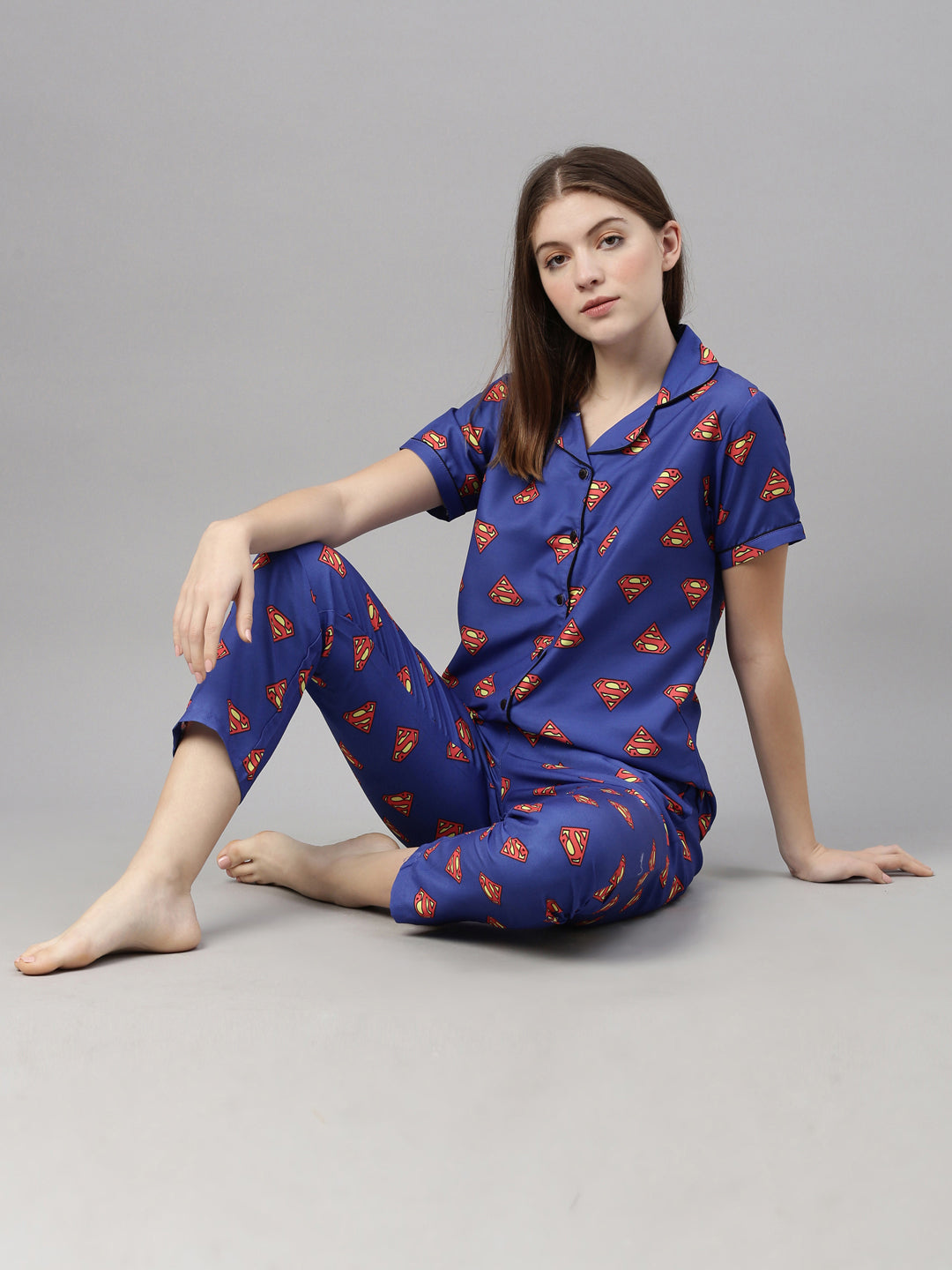 Super Man Royal Blue Women's Night Suits Women's Night Suit Bushirt