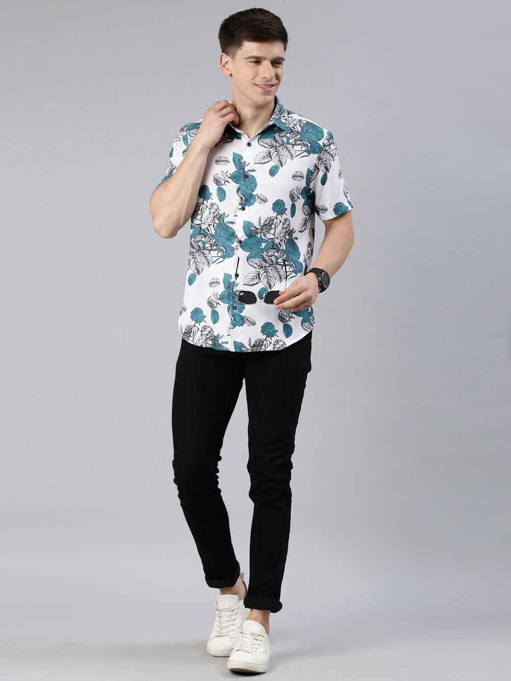 Peace Rose White Shirt Printed Shirt Bushirt