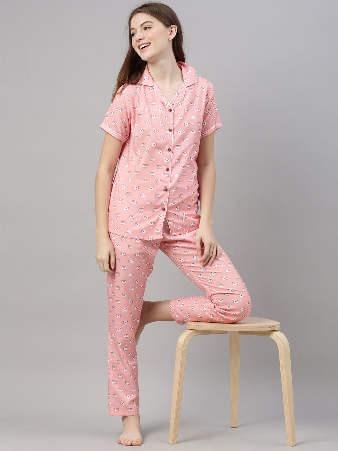 Love Letter Light Peach Women's Night Suits Women's Night Suit Bushirt