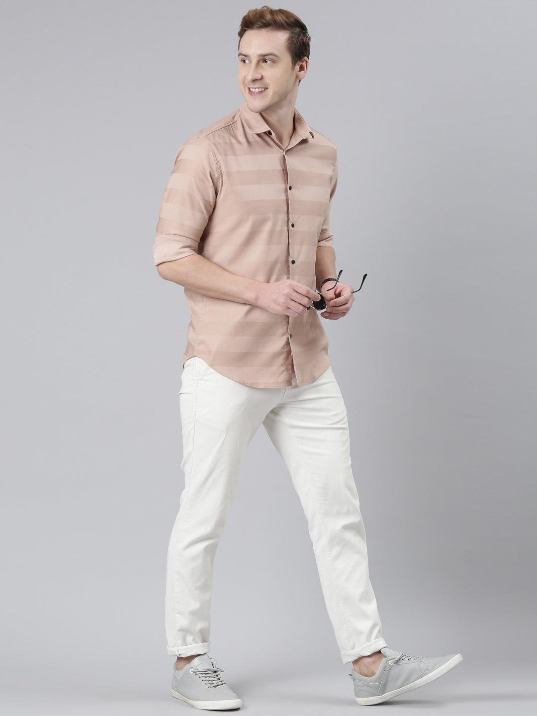 Beige Solid Shirt Solid Shirt Bushirt