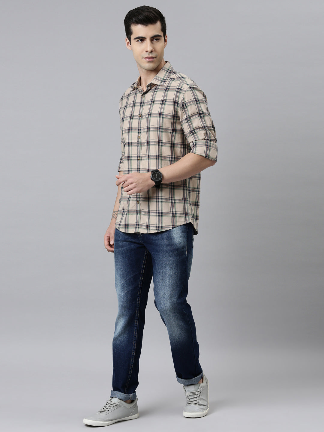 Heritage Beige Checks Shirt Checks Shirt Bushirt