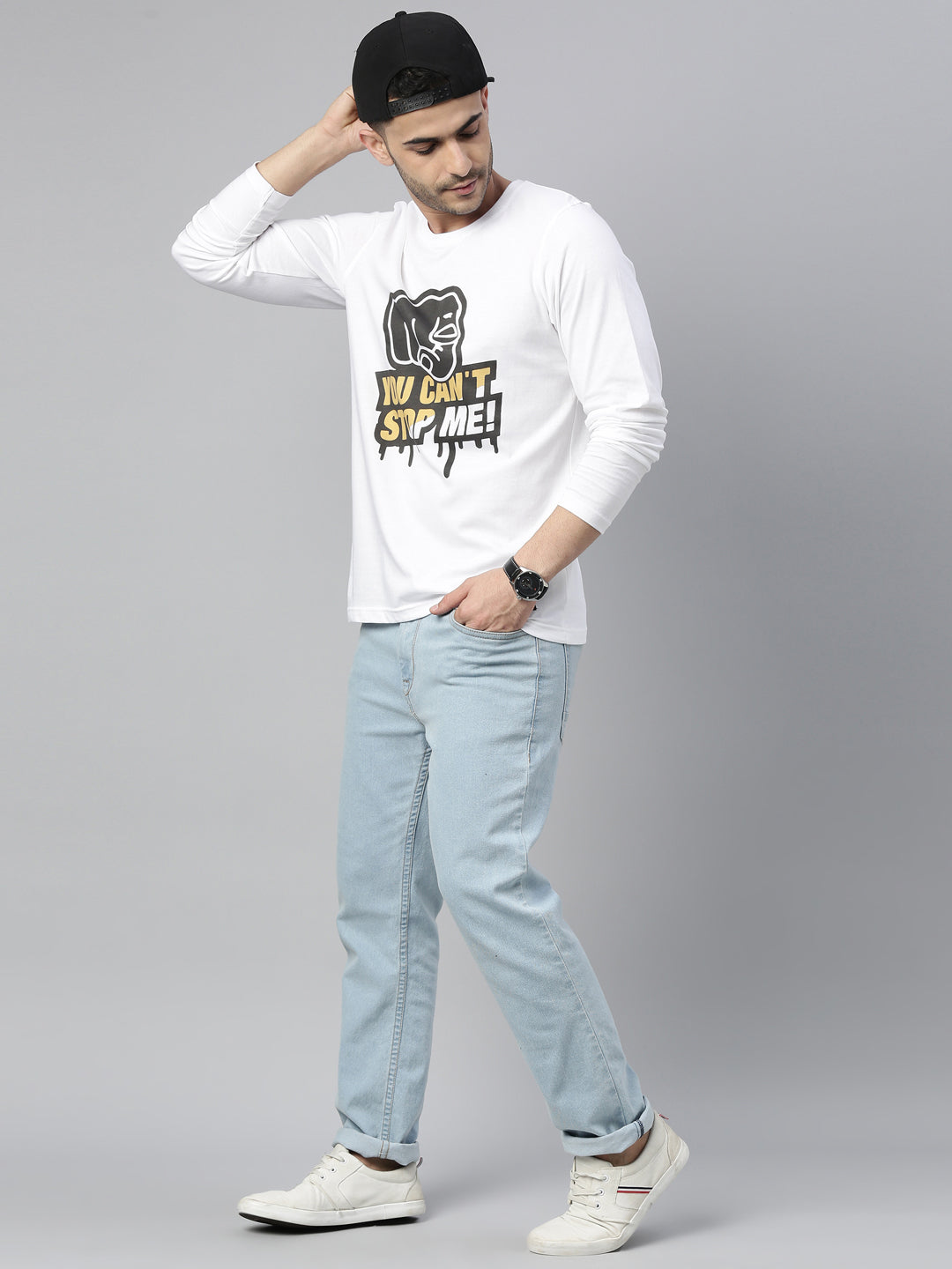 You Can't Stop Me White Full Sleeves T Shirt Full Sleeves Bushirt