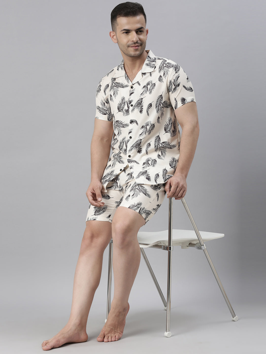 Holiday Coconut Tree Ivory Night Suits Co-Ords Bushirt