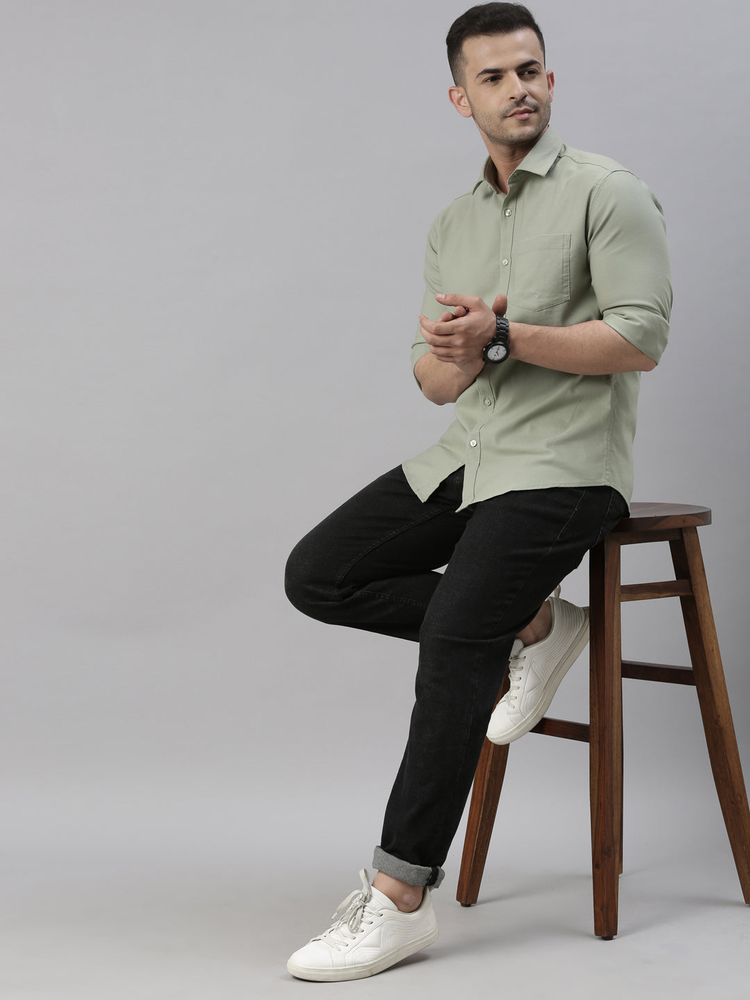 Pickle Green Solid Casual Shirt Solid Shirt Bushirt