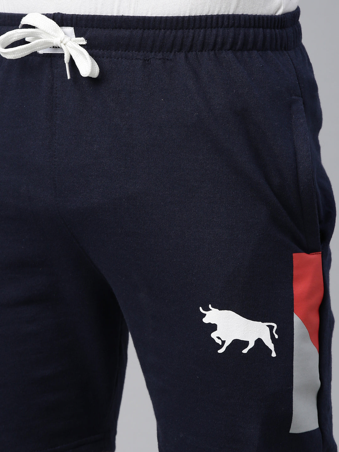 Navy Blue Side Block Print Shorts Men's Shorts Bushirt