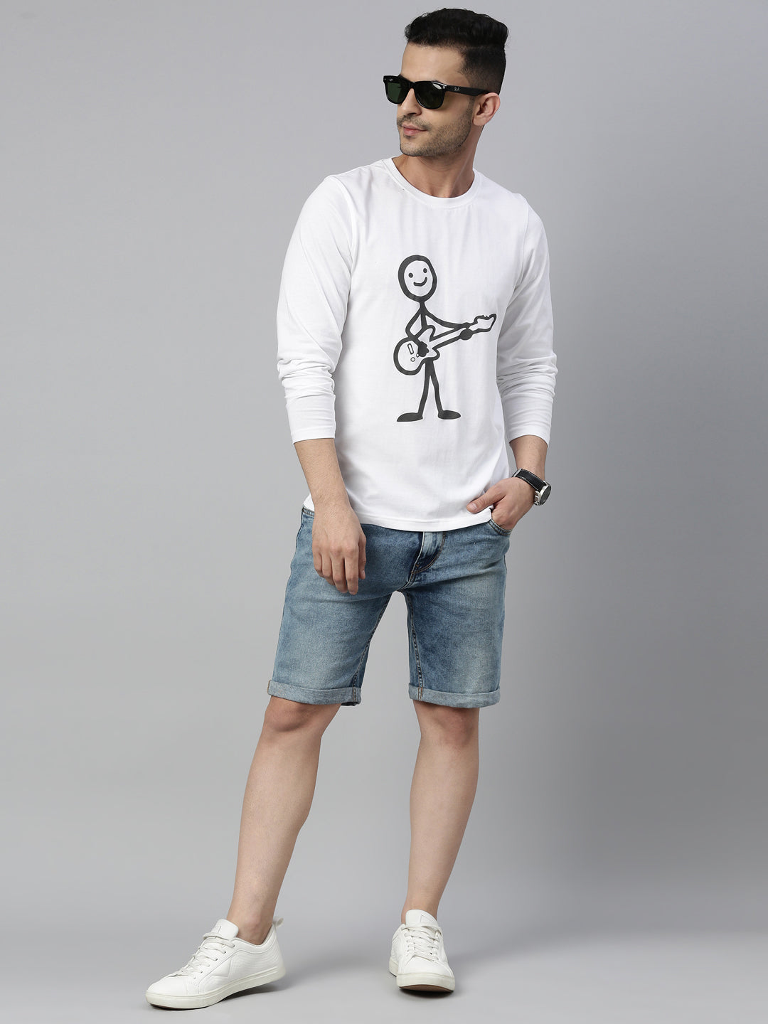 Guitar Boy White Full Sleeves T Shirt Full Sleeves Bushirt