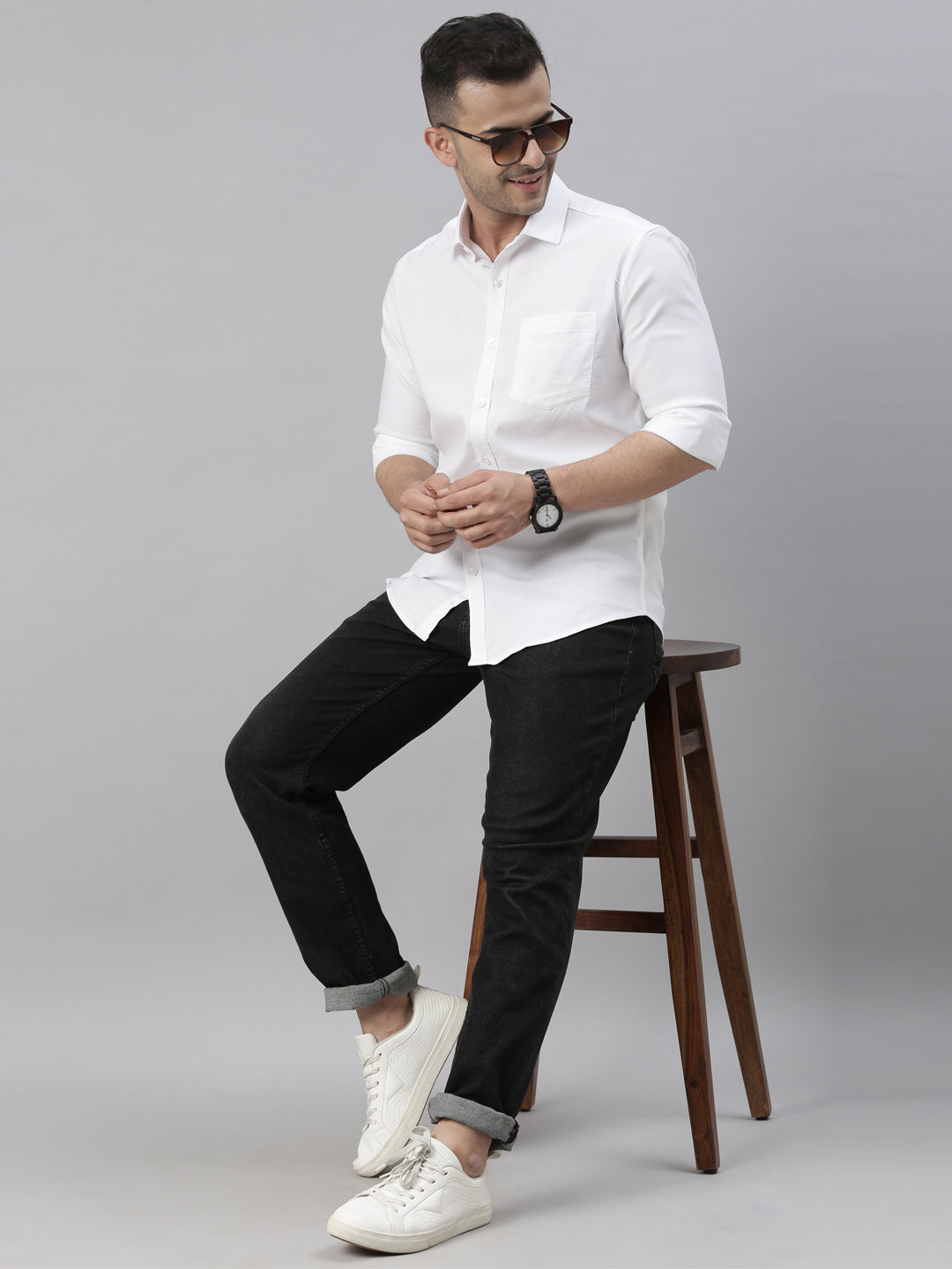 White Solid Casual Shirt Solid Shirt Bushirt