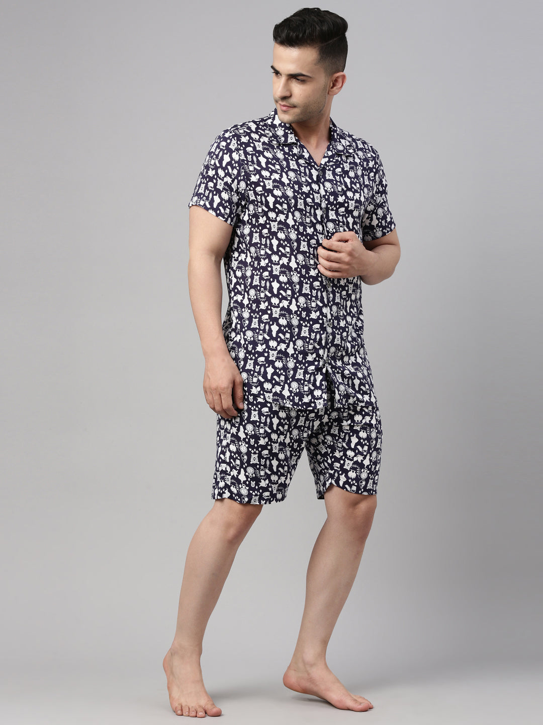 Printed Navy Blue Co-Ords Co-Ords Bushirt