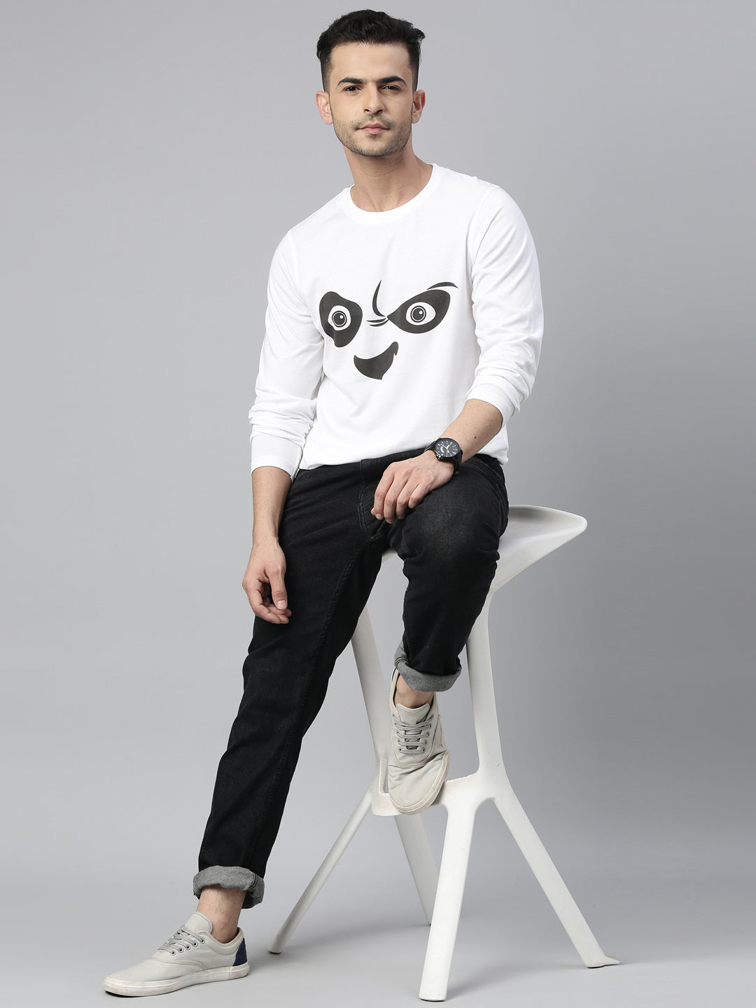 Angry Panda White Full Sleeves T Shirt Bushirt