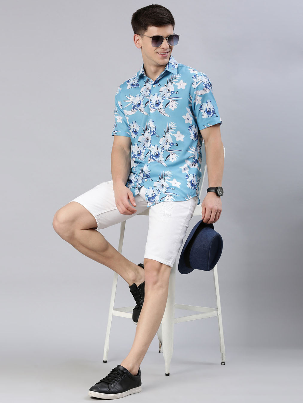 Delicosa Sky Blue Shirt Printed Shirt Bushirt