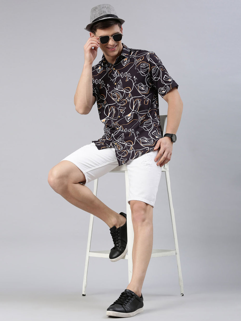Abstract Figure Black Shirt Printed Shirt Bushirt