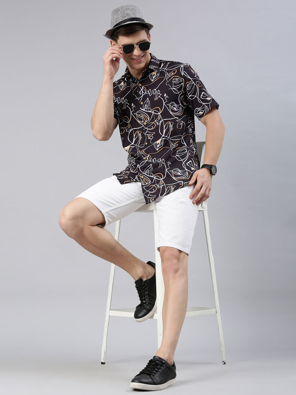 Abstract Figure Black Shirt Printed Shirt Bushirt