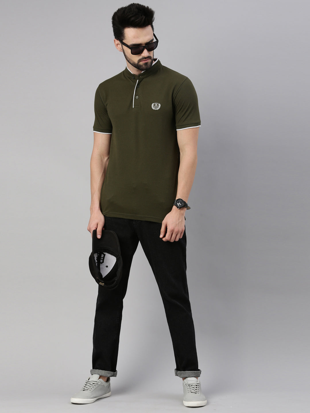 Olive Chinese Collar Polo T-Shirt Polo Tees Bushirt