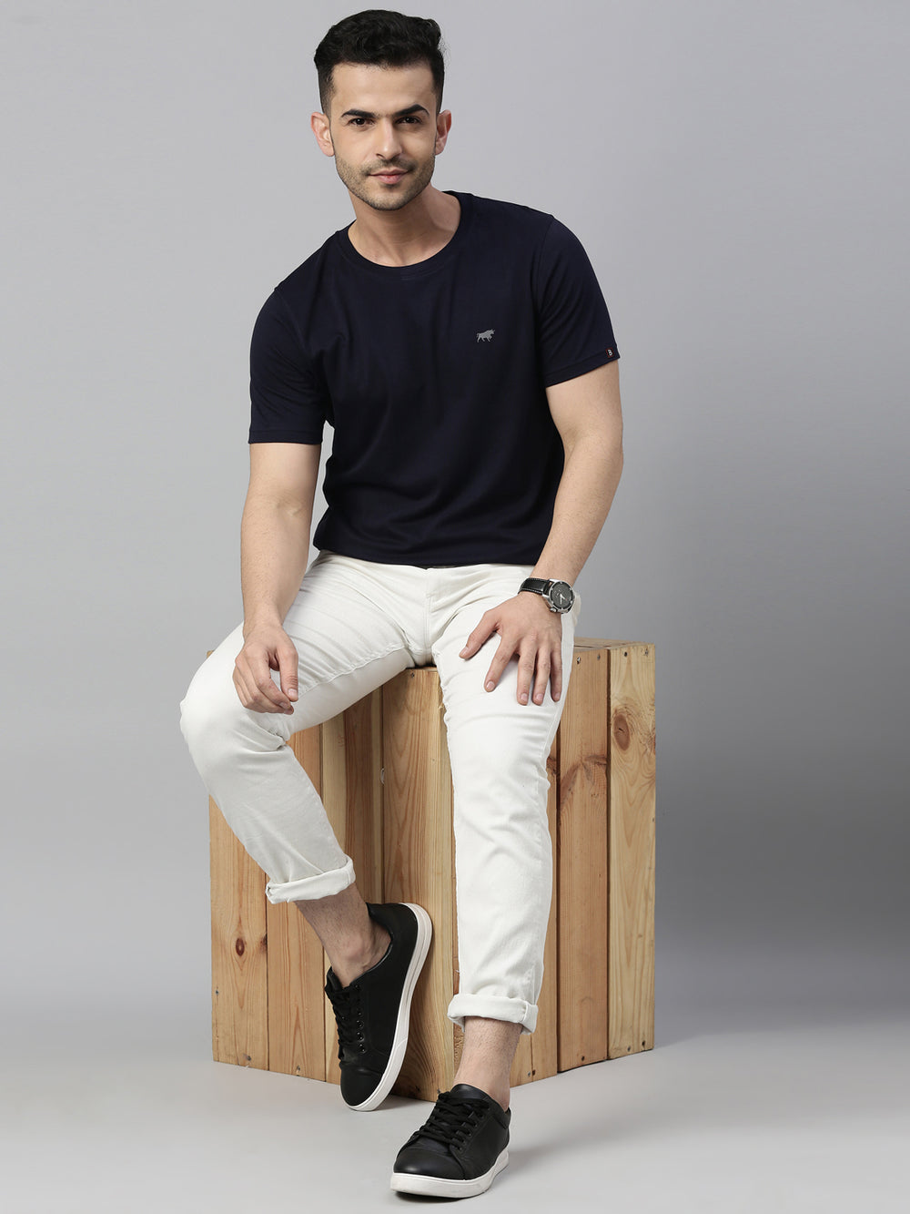 Navy Blue Solid Half Sleeves T-Shirt Plain T-Shirts Bushirt