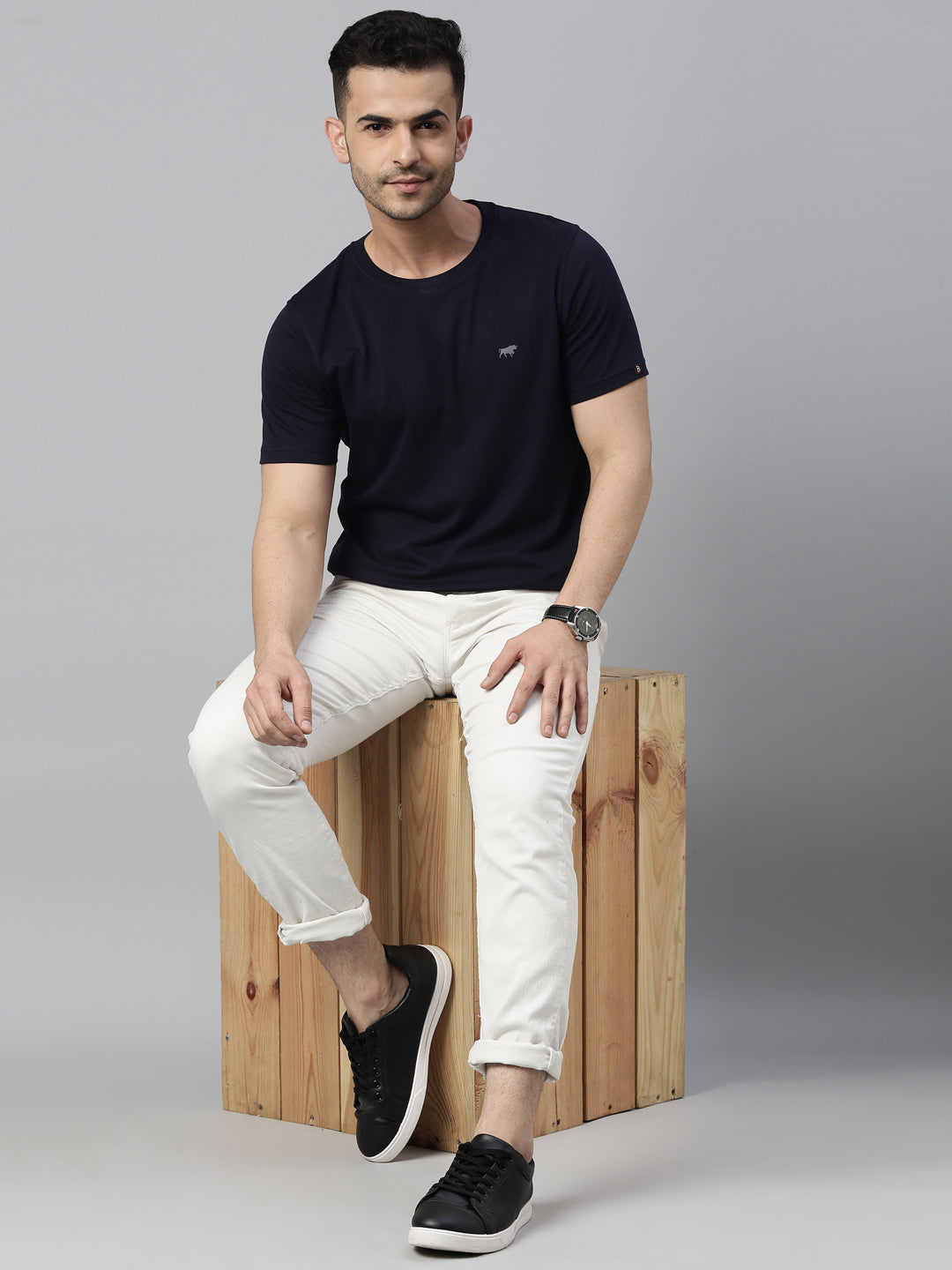 Navy Blue Solid Half Sleeves T-Shirt Plain T-Shirts Bushirt