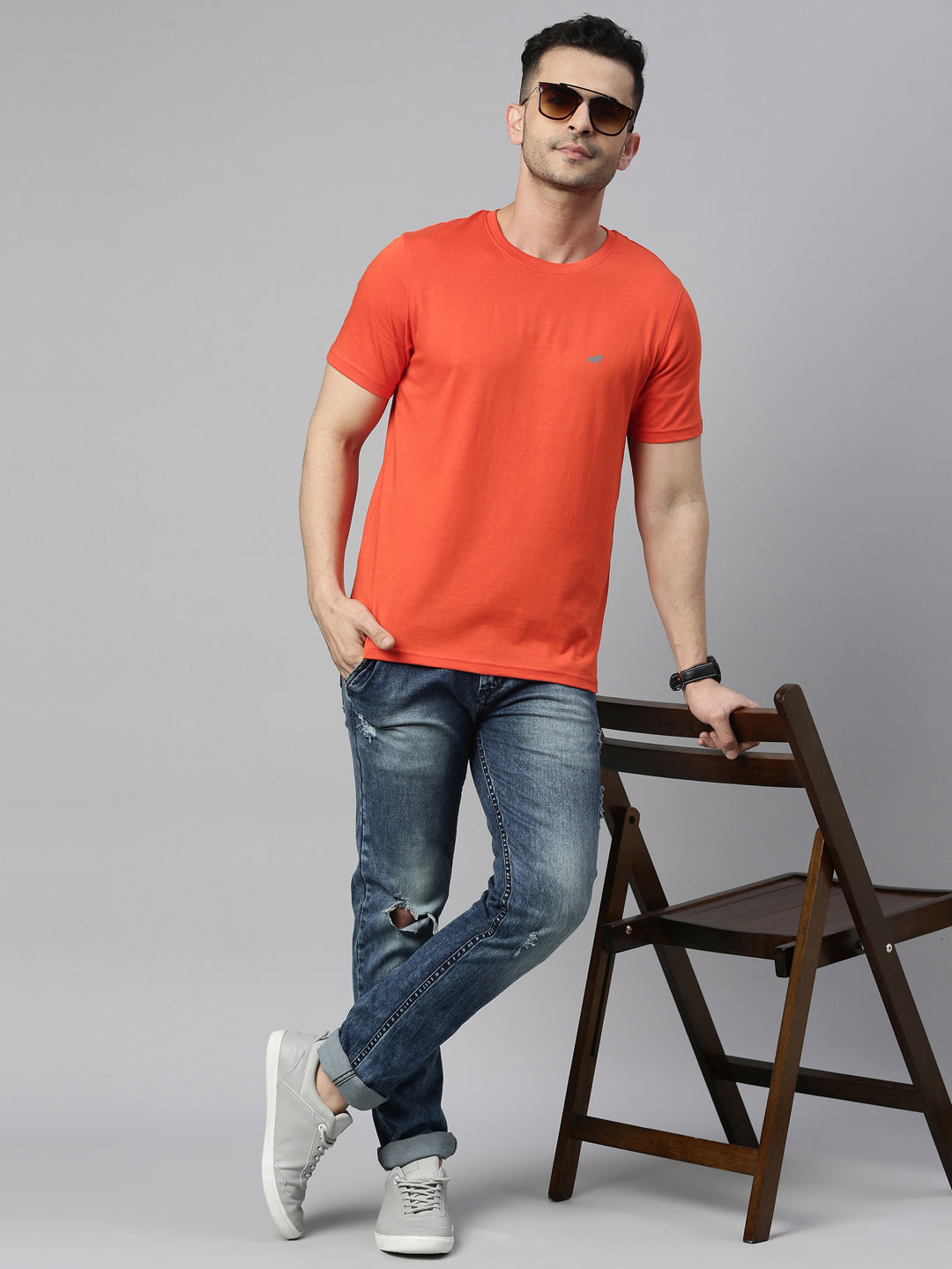 Orange Solid Half Sleeves T-Shirt Plain T-Shirts Bushirtin