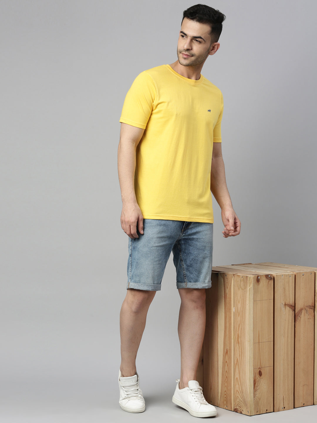 Yellow Solid Half Sleeves T-Shirt Plain T-Shirts Bushirt