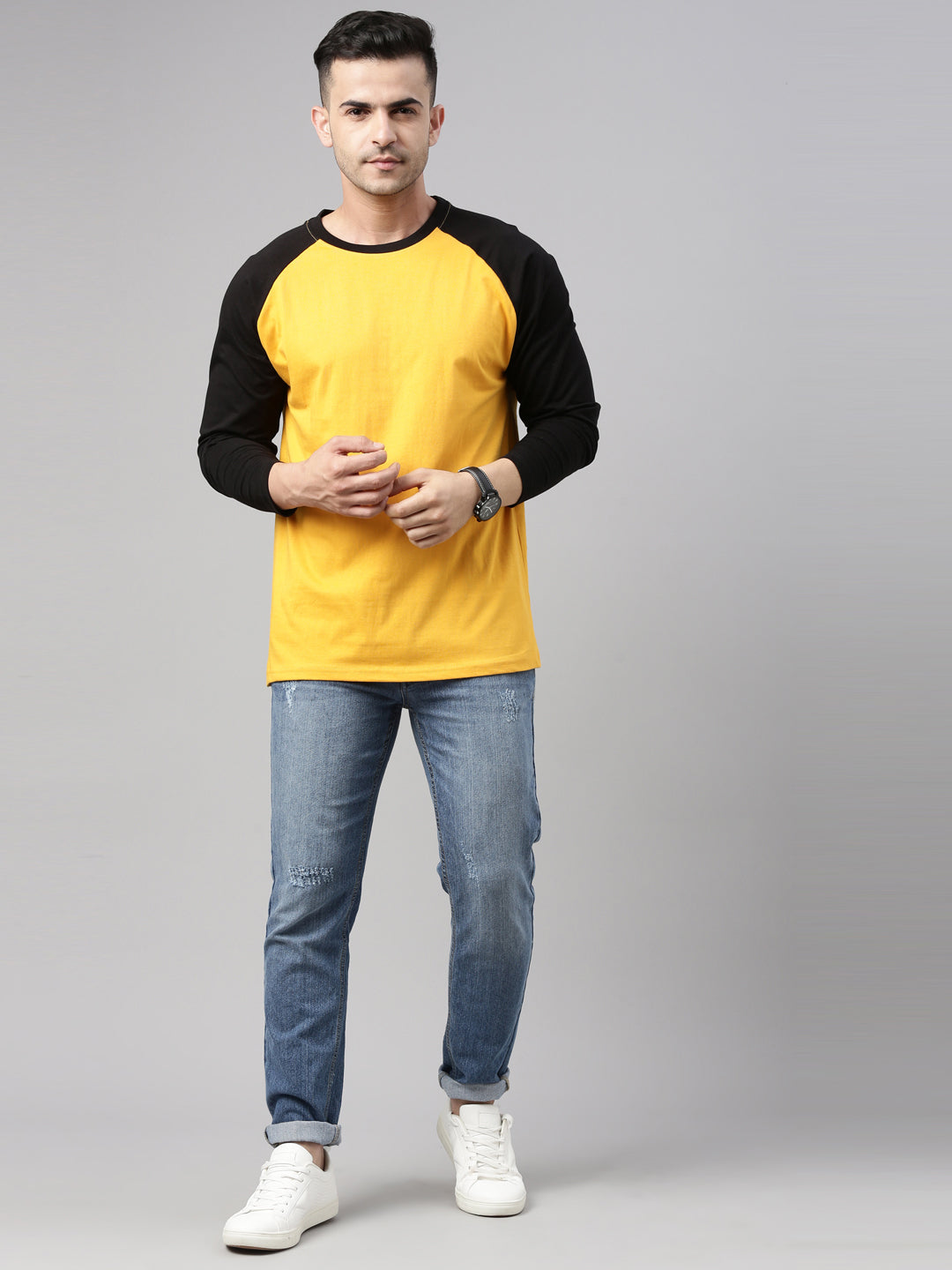 Mustard Solid Raglan T Shirt Full Sleeves Bushirt