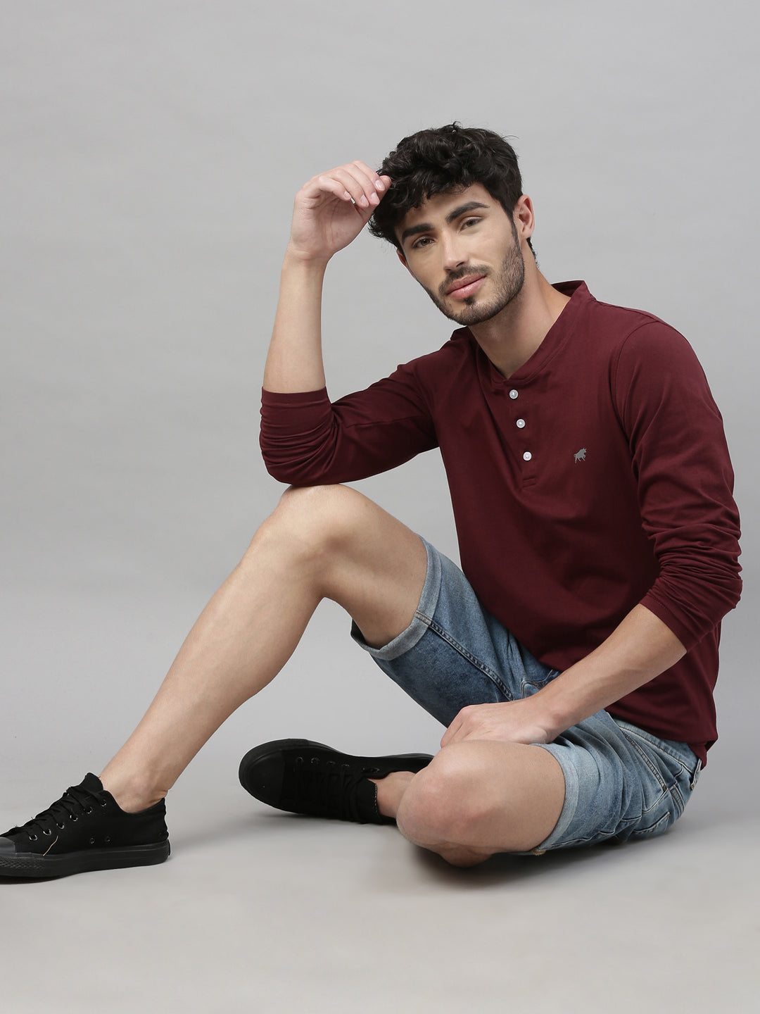 Maroon Full Sleeves Henley T Shirt Full Sleeves Bushirt