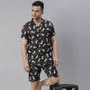 Tropical Pineapple Black Night Suits Regular Size Co-Ords Bushirt