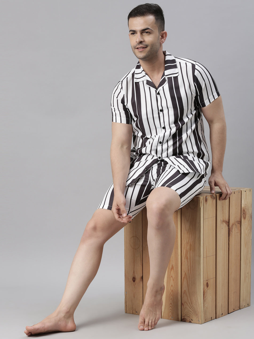 Spruce White Stripe Night Suits Co-Ords Bushirt