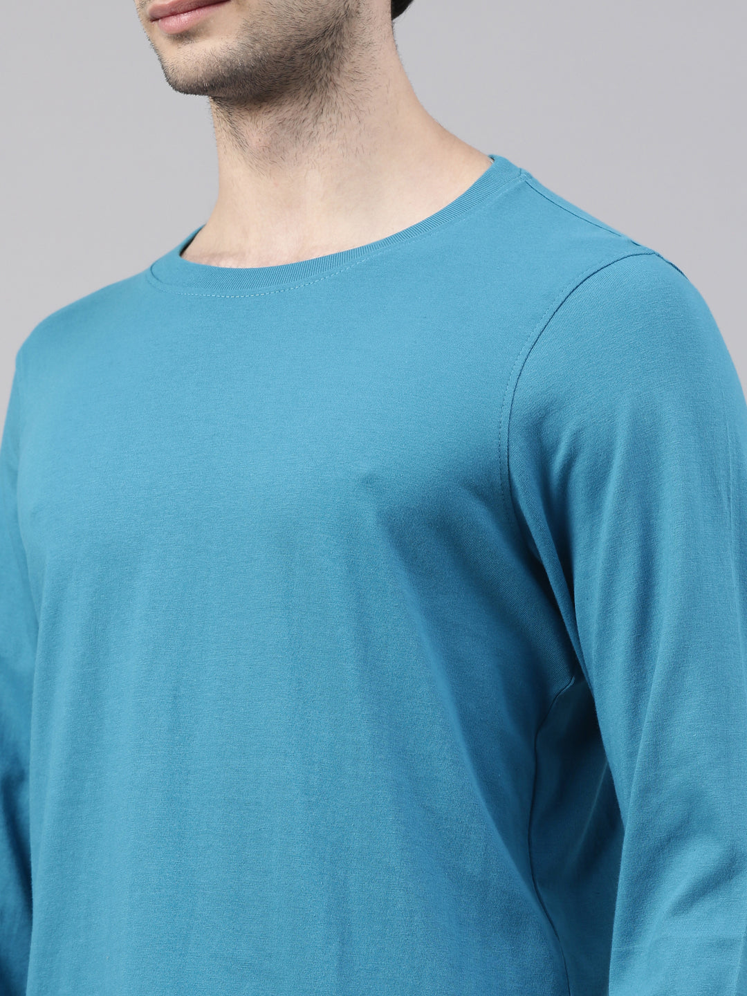 Teal Blue Solid Full Sleeves T-Shirt Full Sleeves Bushirt