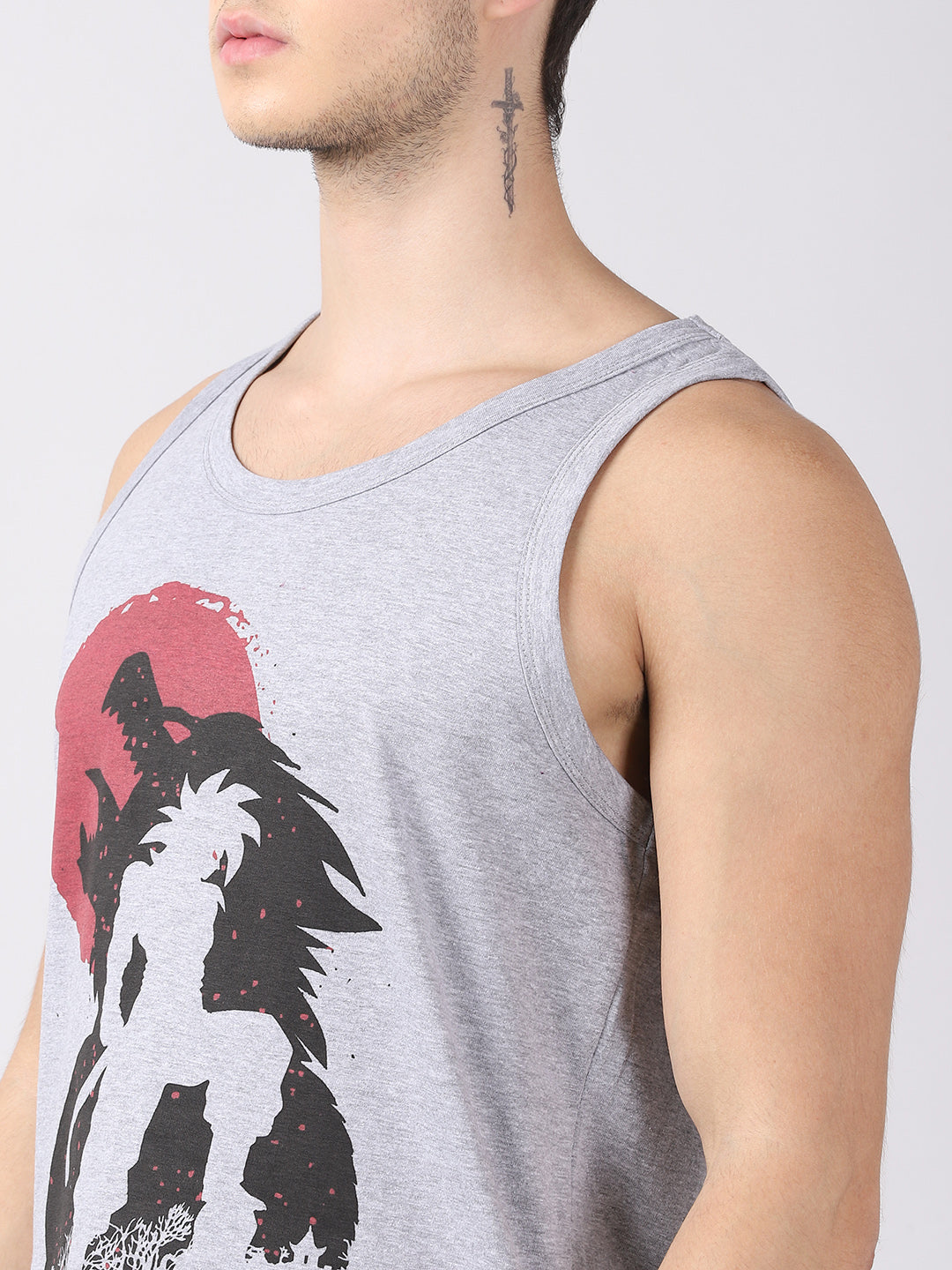 Dark Grey Anime Sleeveless T-Shirt Vest Bushirt