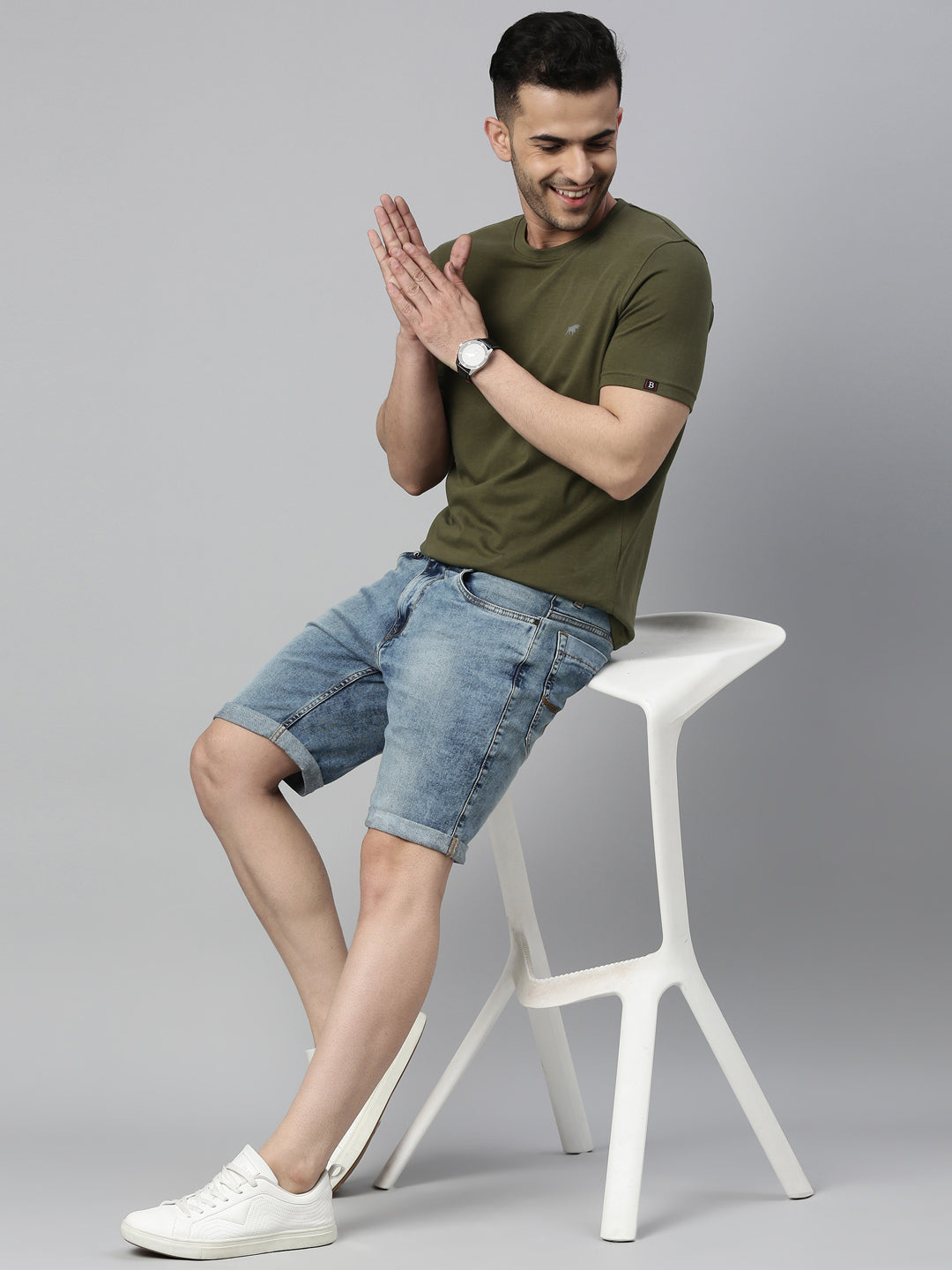 Military Green Solid Half Sleeves T-Shirt Plain T-Shirts Bushirt