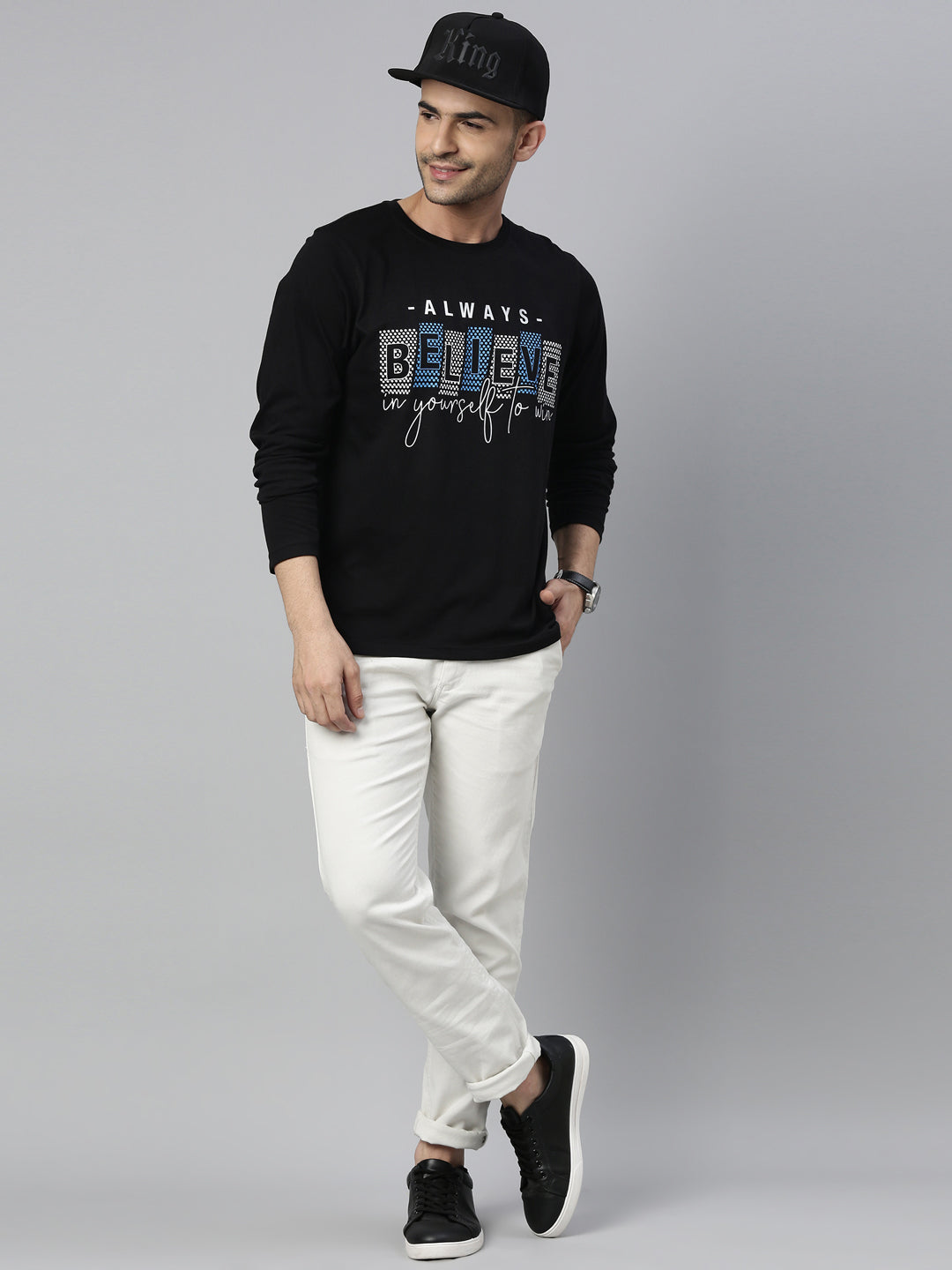 Believe Black Full Sleeves T Shirt Full Sleeves Bushirt