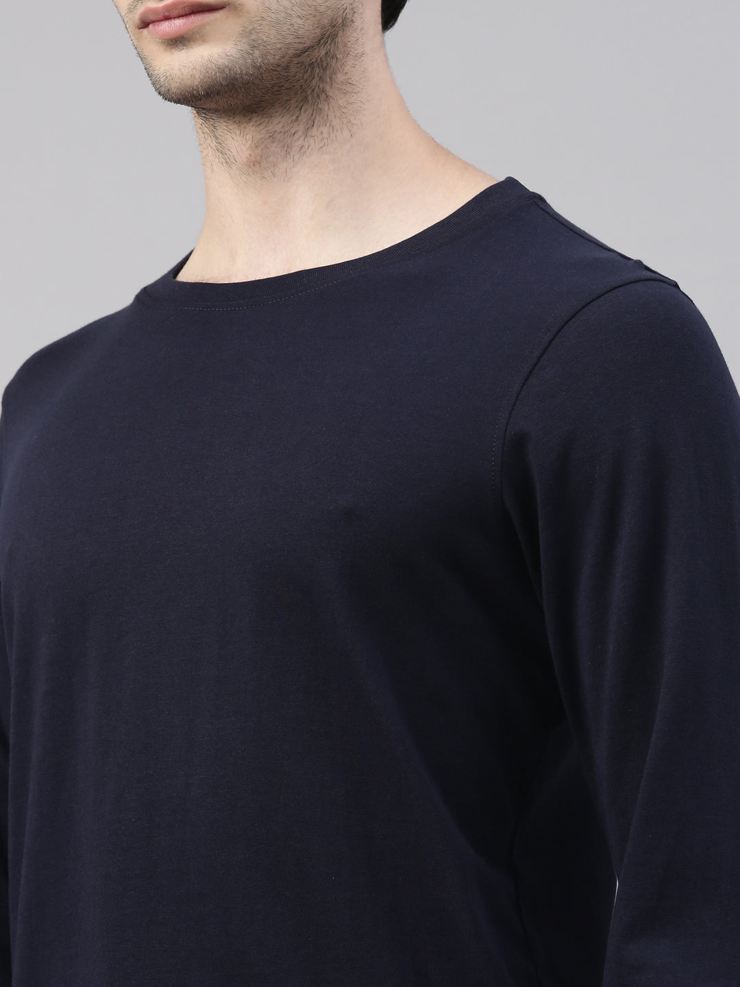 Navy Blue Solid Full Sleeves T-Shirt Full Sleeves Bushirt