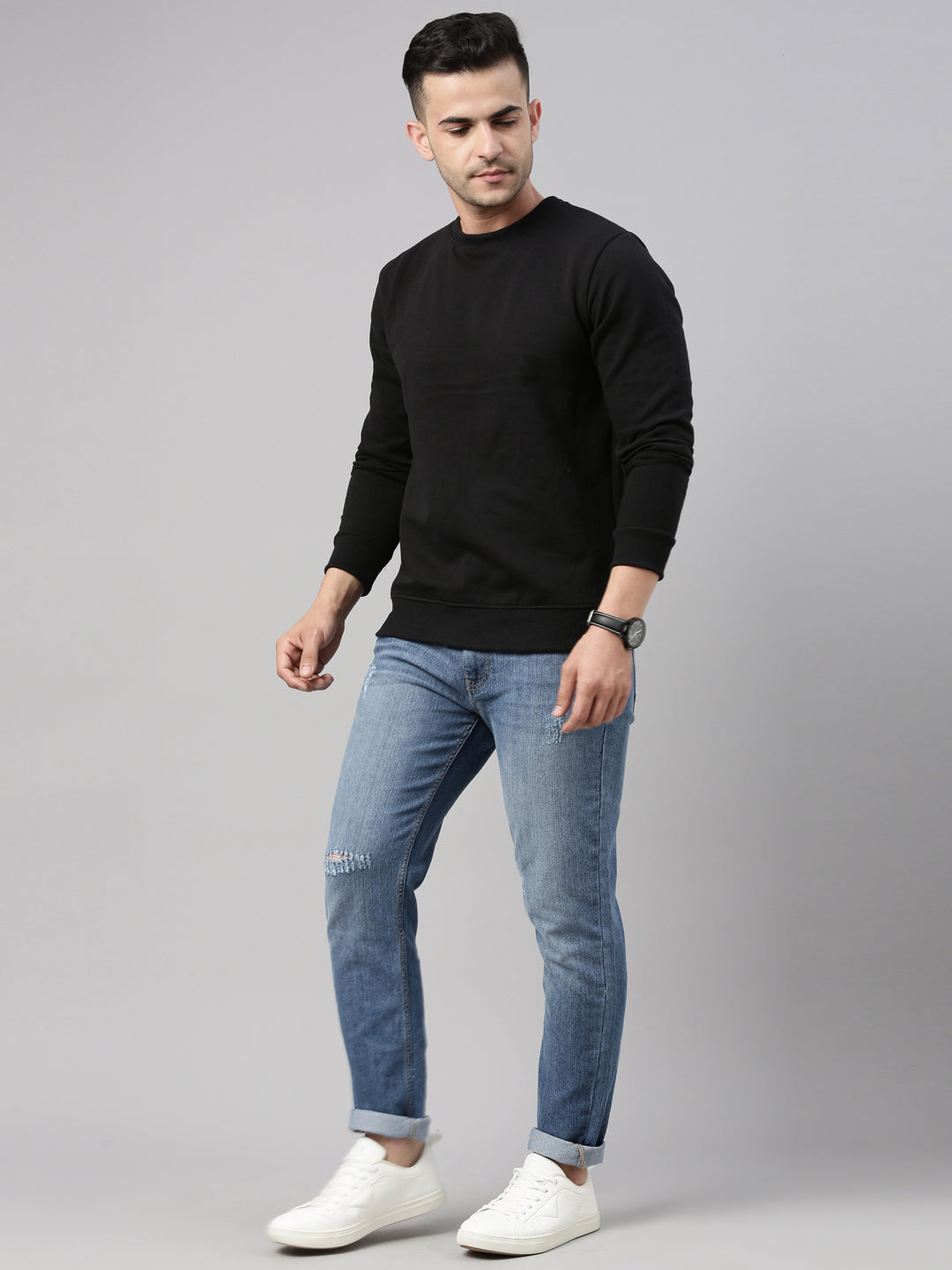 Black Solid Sweatshirt Sweatshirt Bushirt