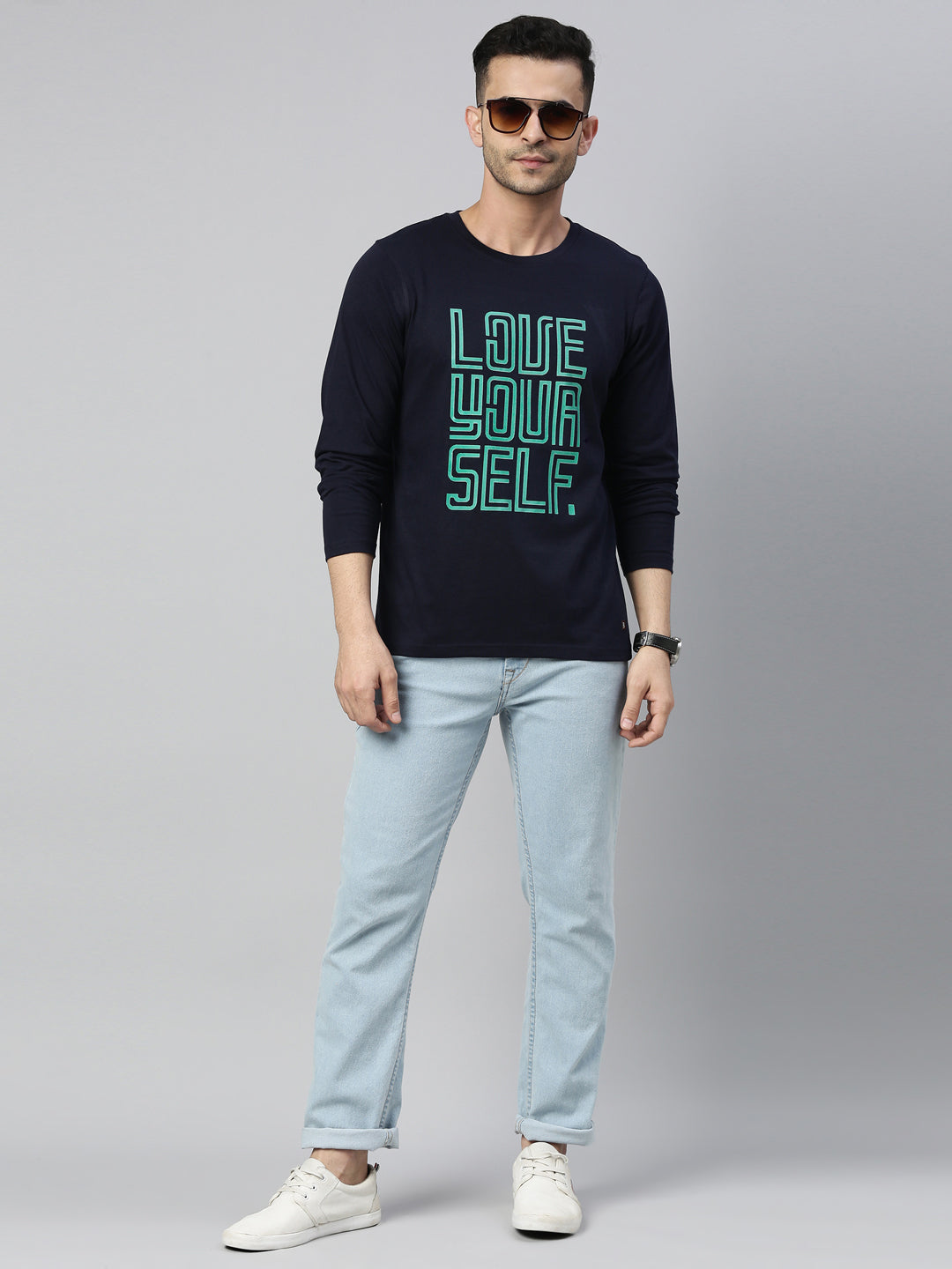 Love Ur Self Navy Blue Full Sleeves T Shirt Full Sleeves Bushirt