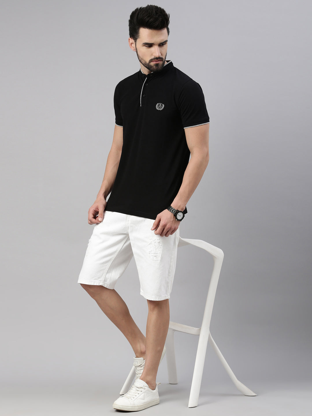Black Chinese Collar Polo T-shirt Polo Tees Bushirt