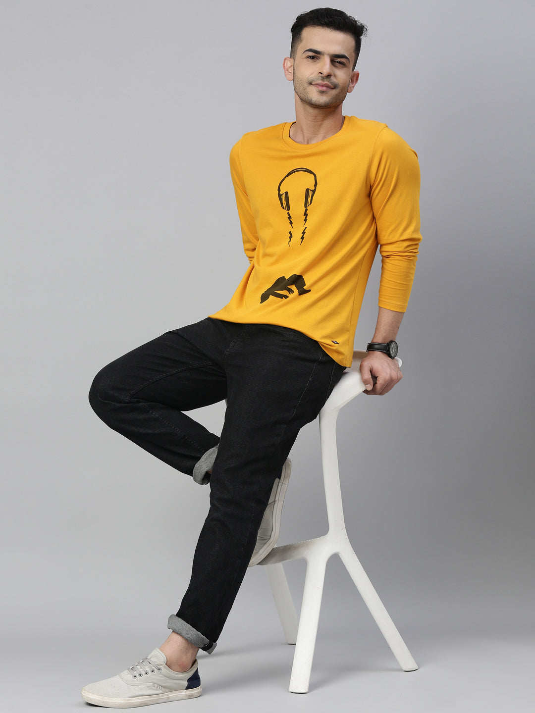Head Phone Mustard Full Sleeves T Shirt Full Sleeves Bushirt