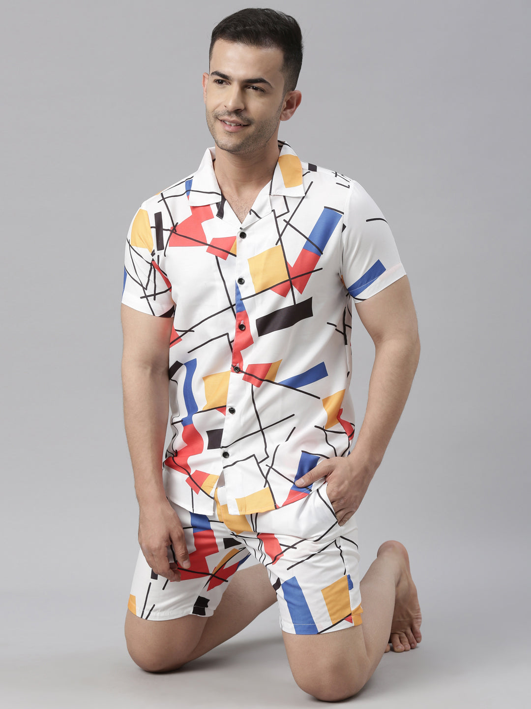 Pop White Night Suits Co-Ords Bushirt