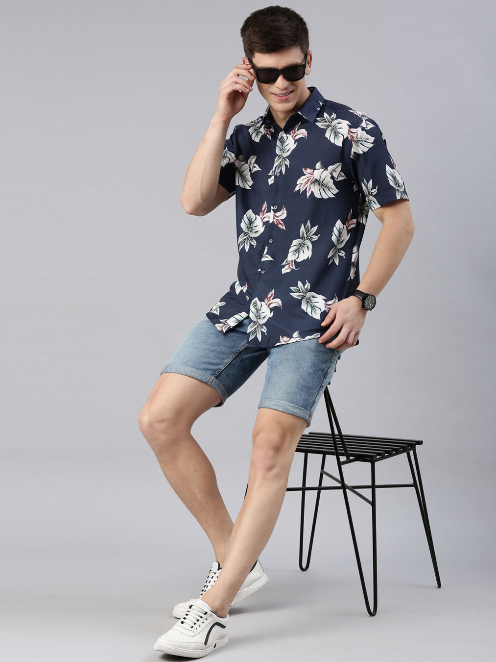 Monster Leaf Navy Blue Shirt Printed Shirt Bushirt